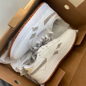 Reebok Club C Double White sneakers with leopard detail